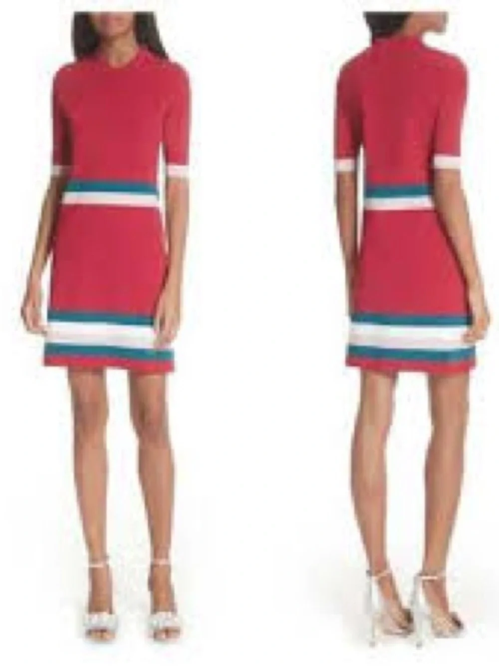 Ted Baker Origami Knitted Dress With Stripe Deep Pink Collar Size 3 US 8